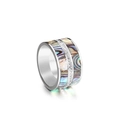 Punk-Stil Titanstahl-Ring mit Regenbogen-Abalone-Muschel und weißen Kristallen - US 7 / Silber