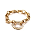 Gold thick curb chain bracelet with circular pendant inlaid with rectangular zircons - Gold Bracelet (KB85128-Z)
