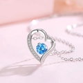 Elegant S925 sterling silver heart necklace with blue center stone and diamonds - 925 Silver / Small Blue Zirconia
