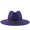 Classic deep purple wide brim wool fedora hat with a textured brown decorative band - Purple