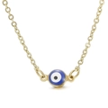 Goldene Edelstahlkette mit blau-weißem Emaille-Anhänger gegen den bösen Blick Glücksbringer - Hellblaues Böser Blick Modell (KN198126-Z)