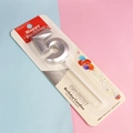 Silver number 5 birthday candle with metallic finish on blue and pink background - Number 5 / Silver
