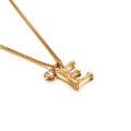 Golden letter E necklace with bamboo texture and sparkling white rhinestone inlay - Letter E (KN91786-KFC)