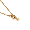 Golden box chain necklace with high-polished cylinder and zircon crystal charm - Letter I (KN91790-KFC)