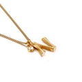 Golden stainless steel letter N pendant necklace with embossed texture and crystal accent - Letter N (KN91795-KFC)
