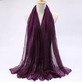 Lightweight deep purple cotton-linen blend sun protection scarf with pleated texture - Bright Purple