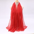 Detail of red candy color voile scarf showing lightweight texture and soft drape - Red
