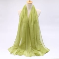 Detail of light green chiffon scarf edge stitching on a mannequin stand - Apple Green