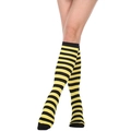 Knee-high yellow and black striped knitted socks with ribbed cuffs for women - One Size / Yellow and Black Thin Stripes