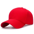 Classic bright red six-panel baseball cap with curved brim and solid color design - Red