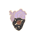 Enamel heart pin featuring anatomical purple heart and cosmic star pattern with gold finish - Galaxy Planet Heart