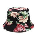 Black reversible sun hat featuring a vibrant tropical floral print in red and pink hues - M (56-58cm) / Black Big Floral