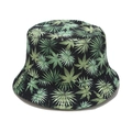 Detail of tropical leaf print on canvas sun hat with green foliage patterns - M (56-58cm) / Fine Leaf Pattern Double-Sided