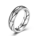 Minimalist silver titanium steel ring featuring black branch crack patterns for men - Size 7 / Silver