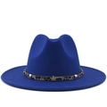 Dark blue wide brim fedora hat with leopard print band and gold star metal accents - M (56-58cm) / Blue