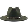Olive green wool fedora with leopard print band and metallic star studs for fashion - M (56-58cm) / Green