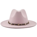 Detail of pink fedora hat with leopard print band, golden stars, and metallic studs - Pink