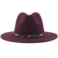Detail of wine red fedora hat with leopard print band and gold star metal studs - Burgundy