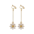 Elegant 925 silver needle daisy drop earrings with gold stem and white petals in clip-on style - E2794-7 Long Drop Daisy Earrings (Triangle Clip-on)