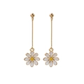 Elegant gold long chain earrings featuring white and yellow daisy flower pendants - E2794-5 Long Drop Daisy Earrings (Silver Pin)