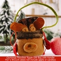 Plush reindeer Christmas gift bag with 3D antlers and green handle for candy and apples - Christmas Apple Bag with Handle Reindeer