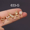 Set of five gold bow and feather zircon ear clips and rings in a minimalist style - Clover Bar Style (1#) / Gold