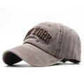 Detail of vintage washed cotton baseball cap with New York 3D embroidery textures - Coffee