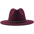 Vintage dark wine red wool fedora hat with brown leather band and metallic studs - M (56-58cm) / Burgundy