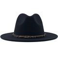 Detail of wool fedora hat featuring a brown leather band with metallic rivet accents - M (56-58cm) / Black
