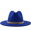 Cappello fedora in lana blu reale a tesa larga con decorazione di cordoncino con perline - M(56-58cm) / Blu