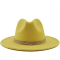 Cappello Fedora giallo senape a tesa larga con cordoncino in pelle e perline dorate - M(56-58cm) / Giallo