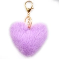 Fashionable purple heart-shaped faux fur keychain with a polished golden ring - Gold Keychain / Lavender