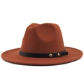 Detail of caramel wool fedora with black leather band and golden metallic rivets - Caramel