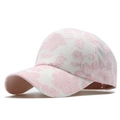 Close-up of summer baseball cap with pink floral embroidery and silver glitter details - Adjustable / Pink