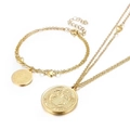 Set di gioielli in oro acciaio inossidabile con collana a strati e bracciale con ciondoli - Stile Dorato (KS133371-Z)
