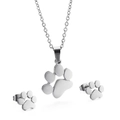 Minimalist silver stainless steel jewelry set featuring cute animal paw print designs - Steel Color Jewelry Set