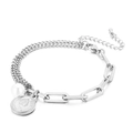 Silver layered chain bracelet with Queen Elizabeth coin pendant and white pearls - Silver Color (KB139516-Z)