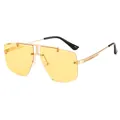 Stylish oversized rimless square sunglasses with yellow lenses and gold metal frame - Gold Frame Yellow Lenses