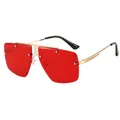 Fashionable rimless oversized square sunglasses with red lenses and gold metal frames - Gold Frame Red Lenses