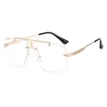 Gafas de sol cuadradas sin montura con lentes grandes transparentes y patillas doradas - Montura Dorada Lente Transparente