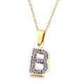 Golden titanium steel letter B necklace with sparkling crystal pave setting for women - Letter B (KN89507-K)