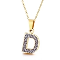 Minimalist gold-plated letter D pendant necklace with sparkling white zircon pavé setting - Letter D (KN89511-K)