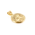 Polished golden tree of life pendant featuring relief carving and textured edge - Gold Round Textured Edge Tree of Life (KP93862-Z)