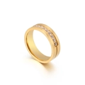 Anillo ancho de acero de titanio dorado con piedras de circón brillantes para parejas - US 7 / Estilo Mujer Dorado (KR82212-K)