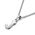 Minimalist silver-toned titanium steel necklace featuring a white shell inlaid letter J - Style J (KN81188-K)