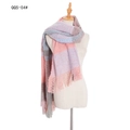 Pink and blue plaid checkered scarf with tassels for winter warmth on a white background - Pink Plaid
