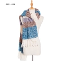 Soft thick knitted scarf in blue and brown stripe pattern with fringe edges - Basic Blue Plaid