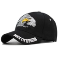 Detailed close-up of eagle embroidery and Native Pride text on a black cotton baseball cap - Black Native Pride Eagle (03)