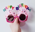 Pink cupcake birthday party sunglasses with colorful Happy Birthday letters - Pink Purple Paint Birthday