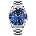 YOLAKO blue dial quartz men's watch with steel strap and rotating dive bezel - Blue